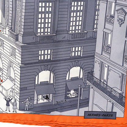 Hermes Silk Space Shopping Au Faubourg Pocket Square Gris Black Orange 2 of 6