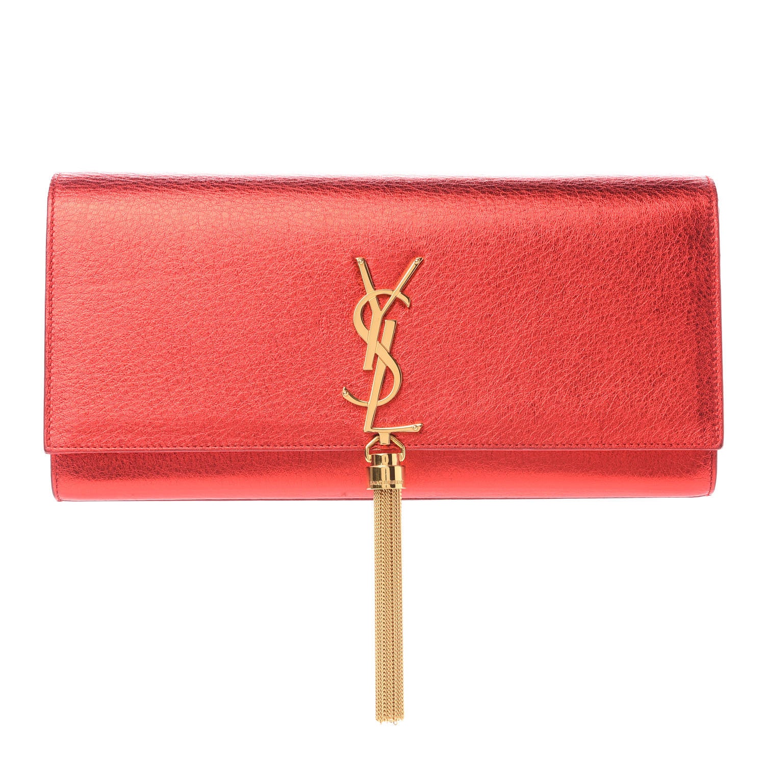 Saint Laurent Metallic Textured Calfskin Classic Monogram Tassel Clutch Red 1 of 7
