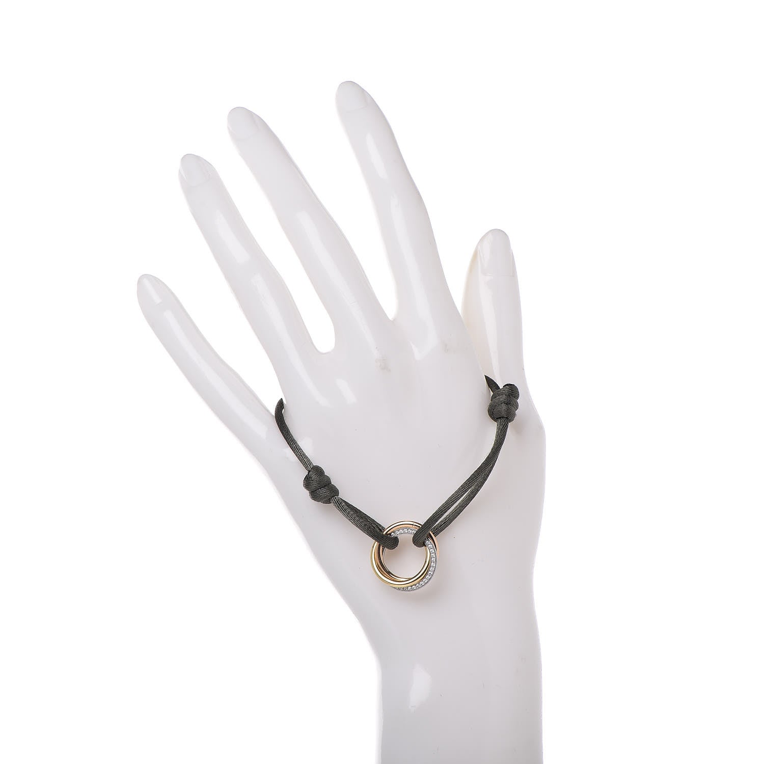 Cartier 18K White Yellow Pink Gold Diamond Trinity Cord Bracelet Green 2 of 4
