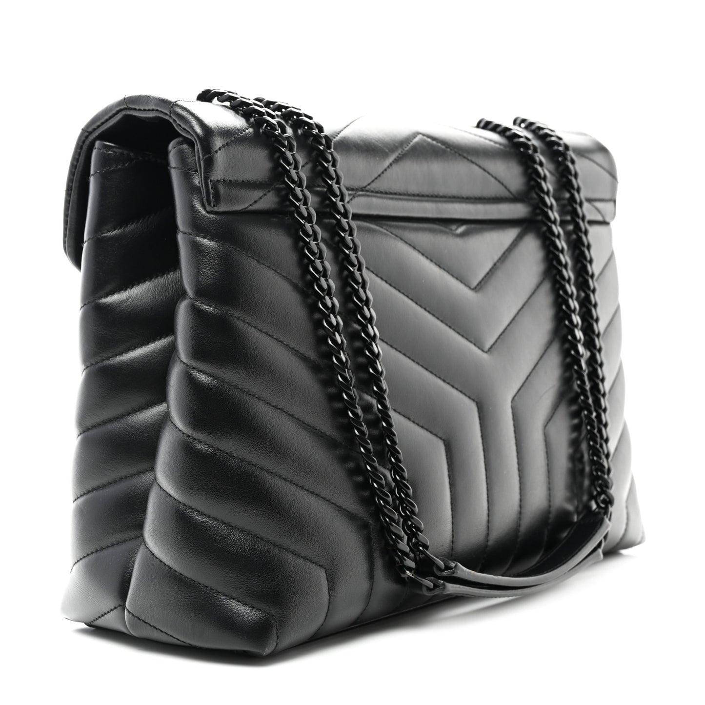 Calfskin Y Quilted Monogram Monochrome Medium Loulou Chain Satchel Black