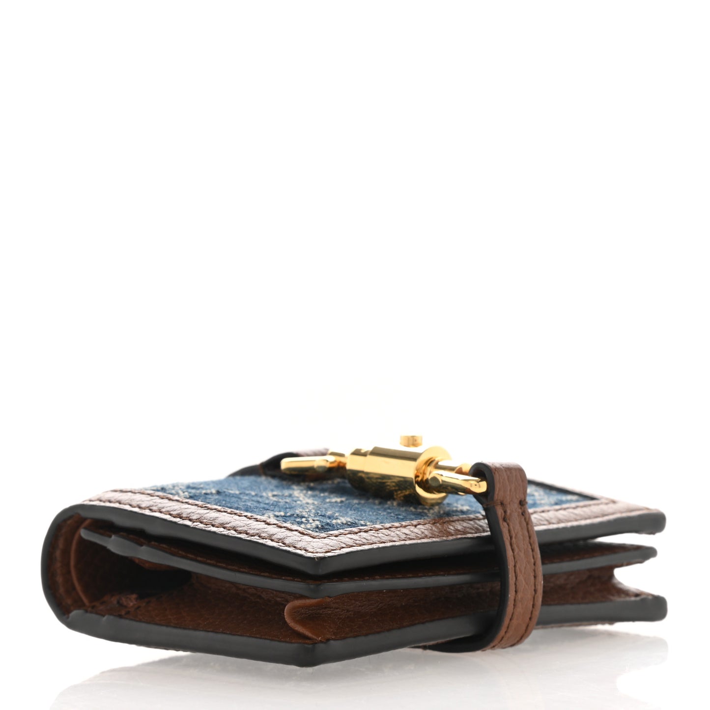 New Denim GG Monogram Jackie 1961 Card Case Blue Tea Cuir