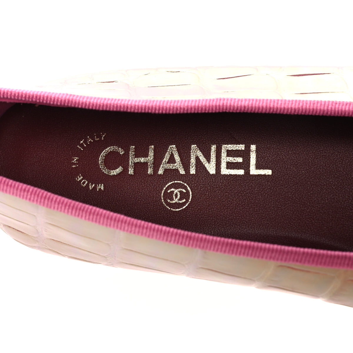 Chanel Iridescent Calfskin Crocodile Embossed Ballerina Flats 40 Pink 9 of 10