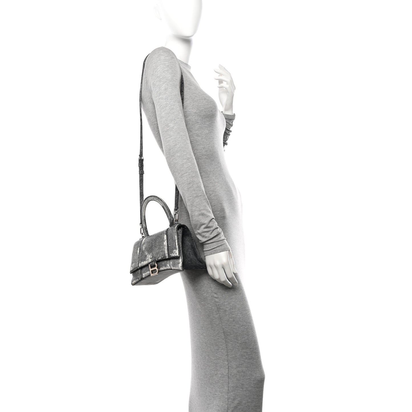 Nappa Denim Printed Small Hourglass Top Handle Bag Black