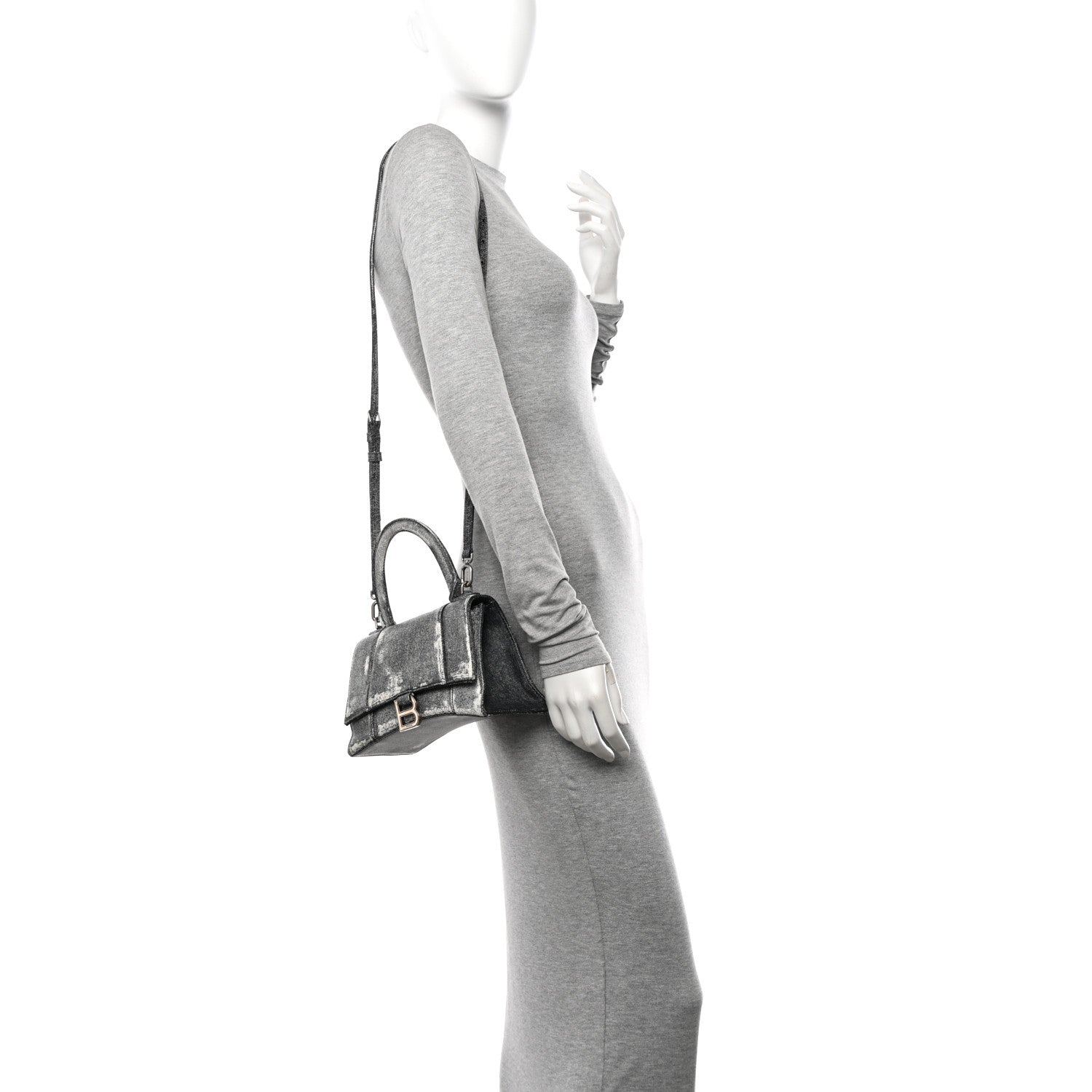 Balenciaga Nappa Denim Printed Small Hourglass Top Handle Bag Black 2 of 11