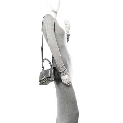 Balenciaga Nappa Denim Printed Small Hourglass Top Handle Bag Black 2 of 11