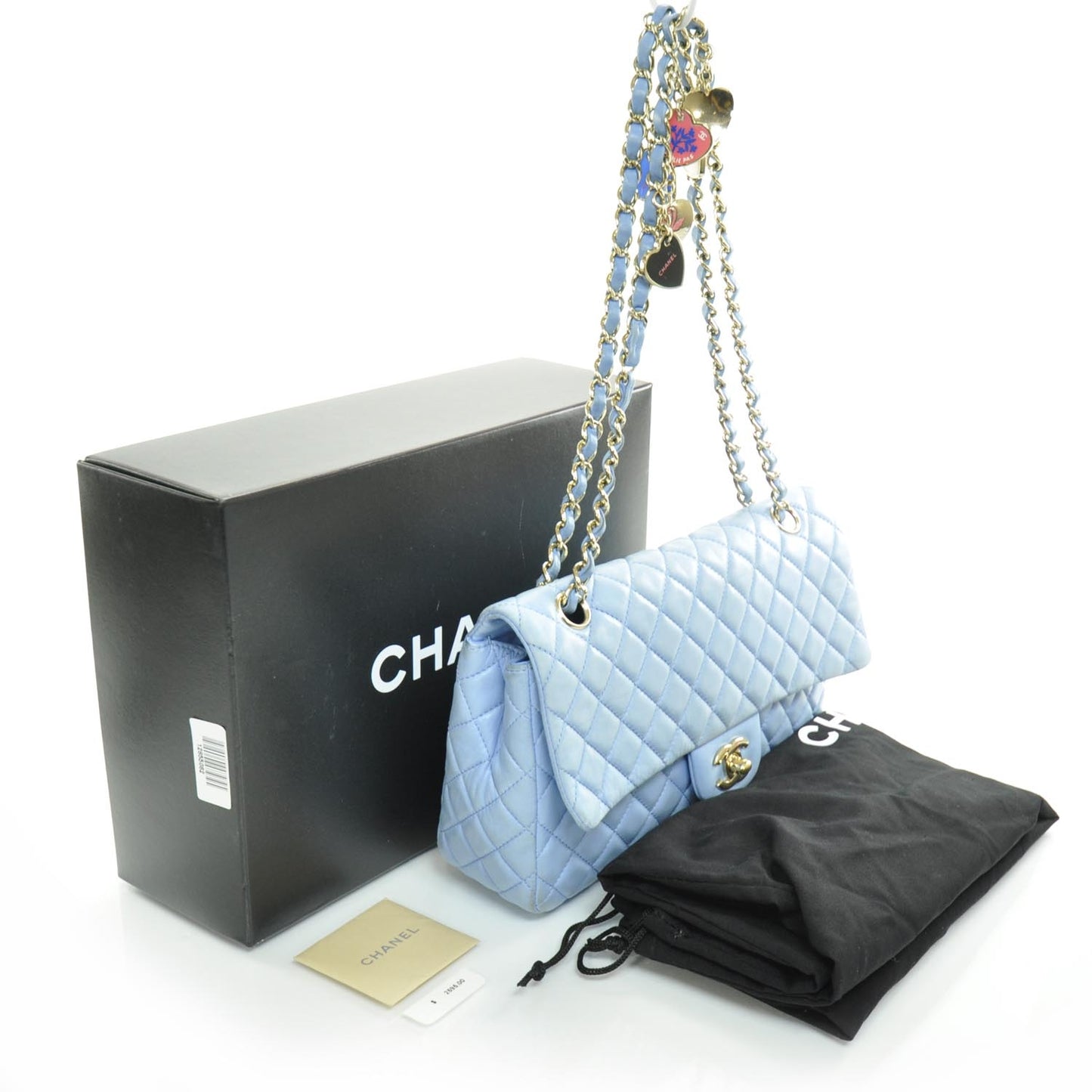 Lambskin Valentine Charms Medium Flap Baby Blue