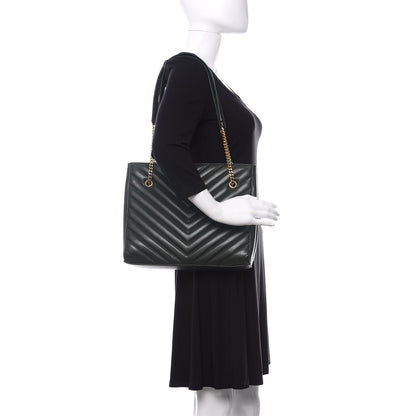Saint Laurent Grain de Poudre Matelasse Chevron Medium Tribeca Shopping Bag Vert Fonce 2 of 10