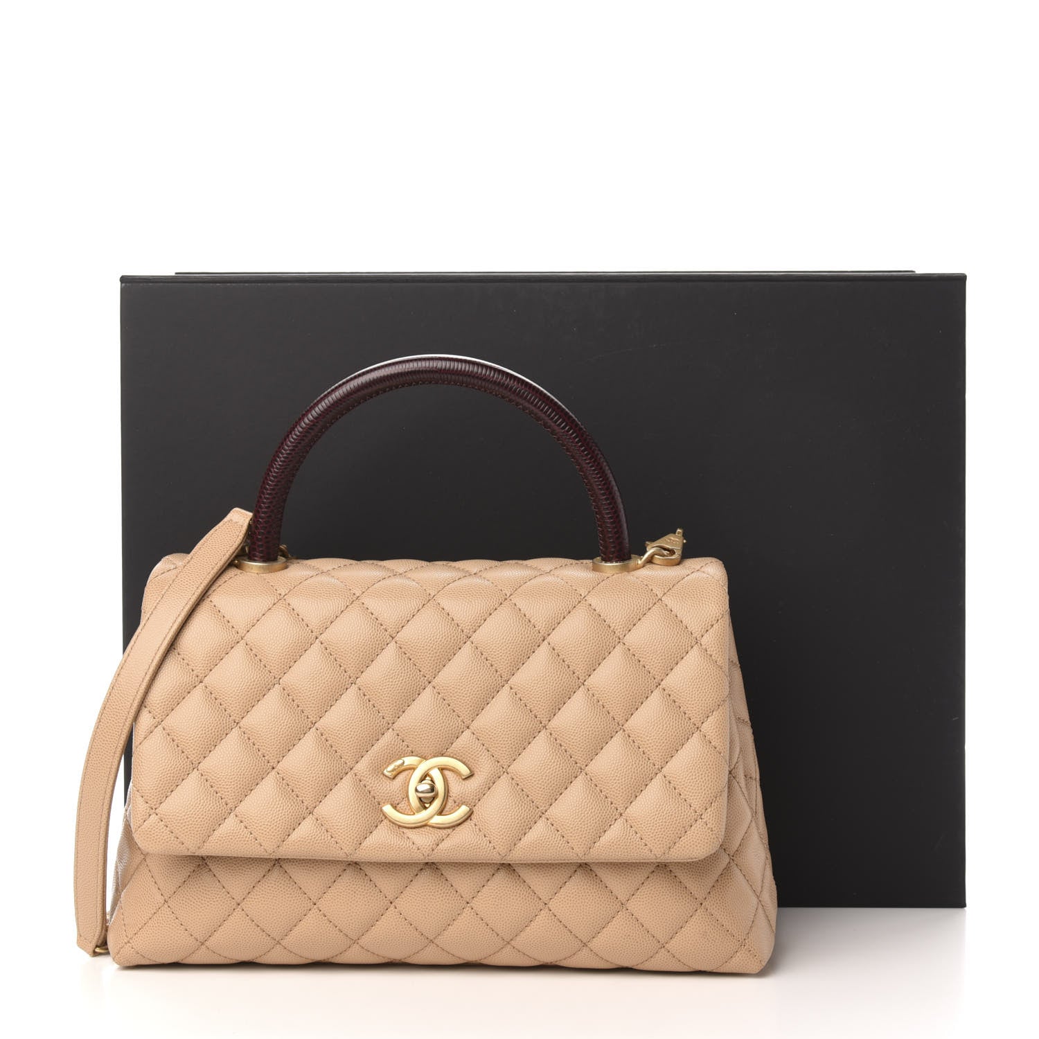 Chanel Caviar Lizard Embossed Quilted Small Coco Handle Flap Beige 13 of 13