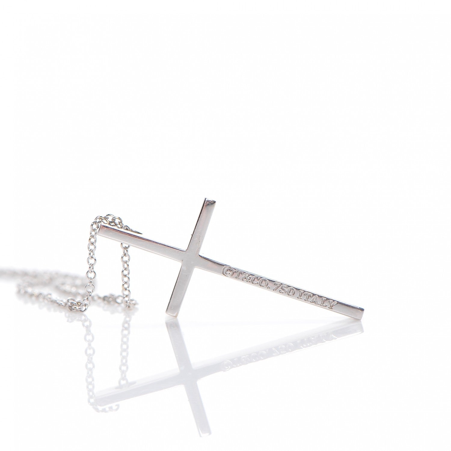 Tiffany 18K White Gold Metro Cross Pendant Necklace 4 of 5