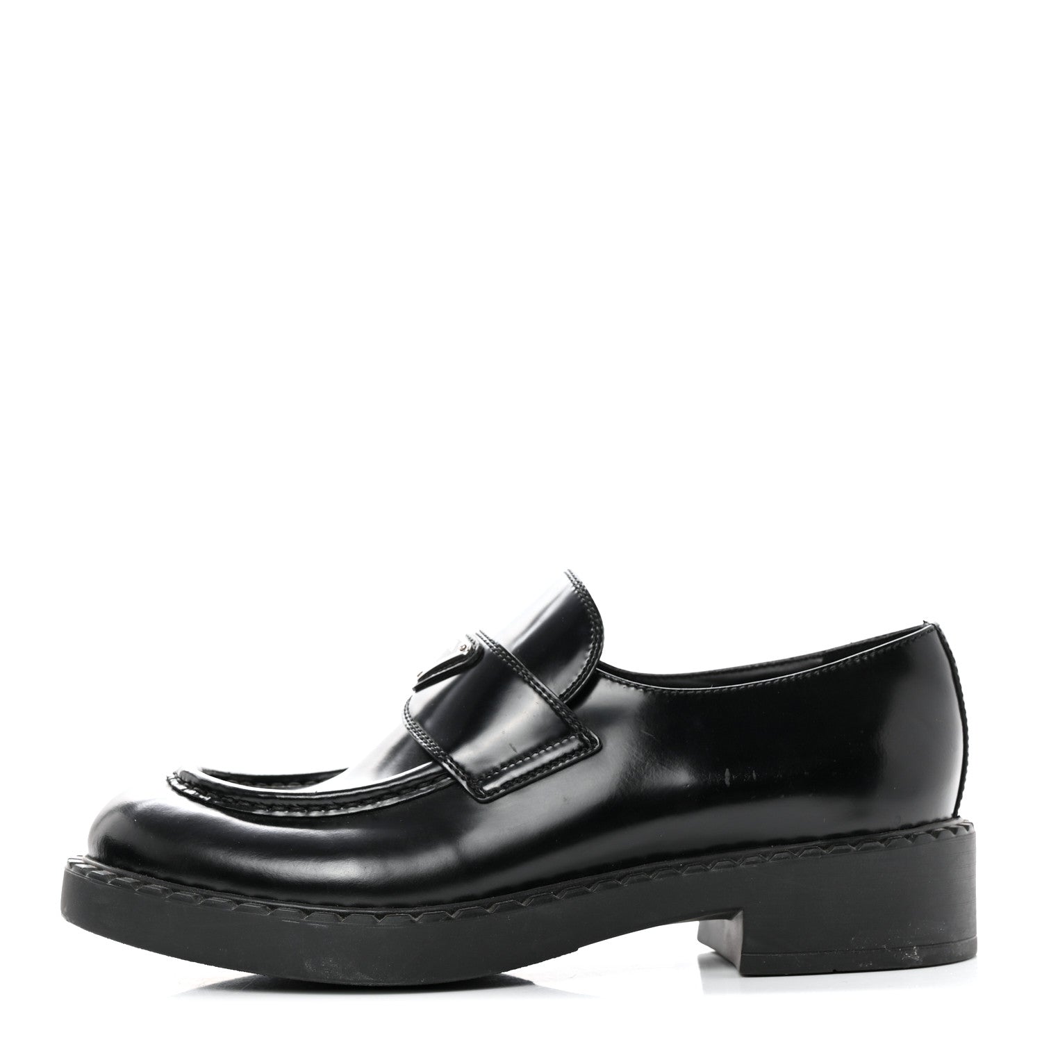 Prada Spazzolato Metal Triangle Logo 50mm Loafers 41 Black 1 of 8