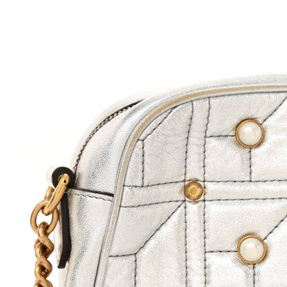 Gucci Metallic Calfskin Matelasse Studded Small Pearly GG Marmont Chain Shoulder Bag Silver 13 of 14