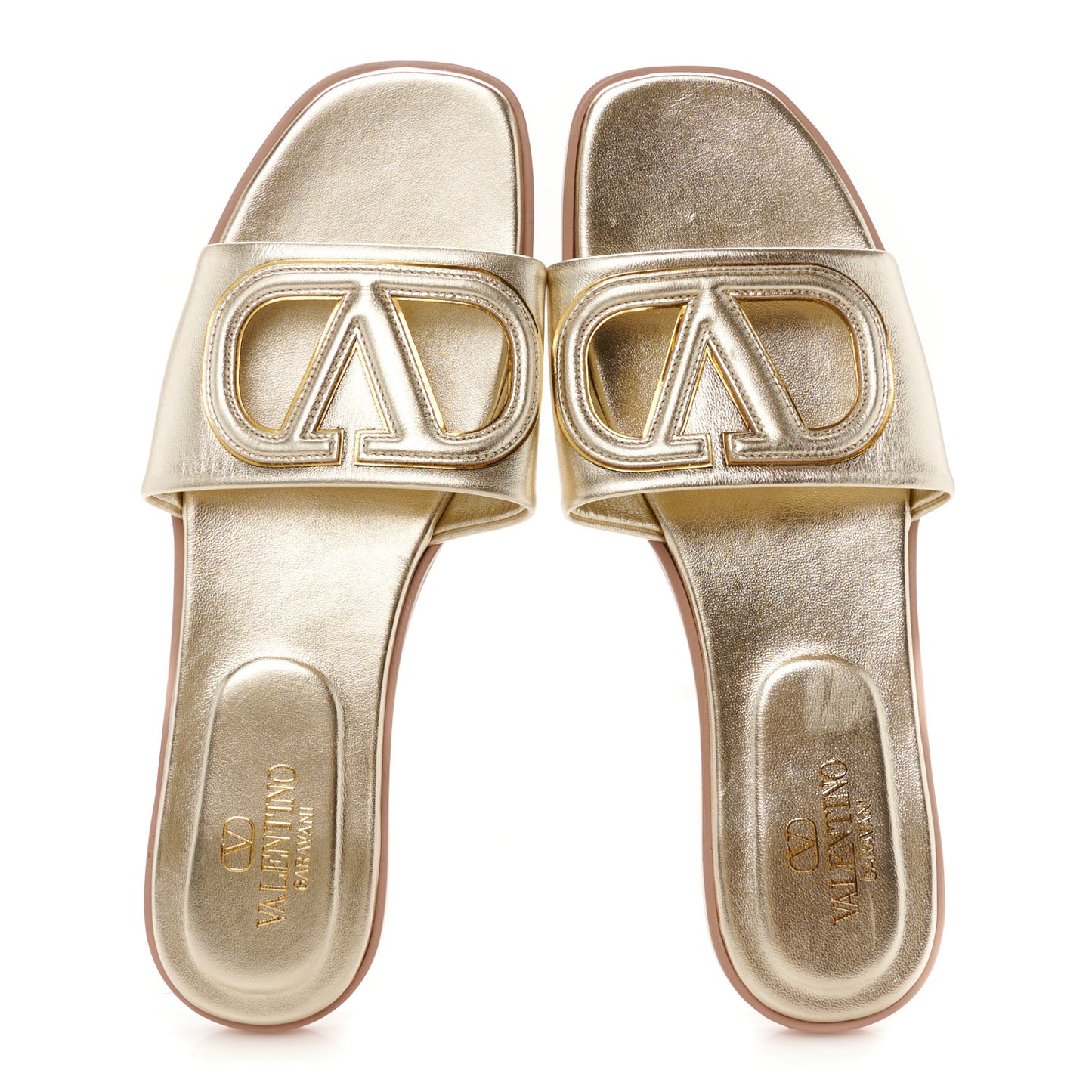 Metallic Nappa Vlogo Flat Slide Sandals 39 Antique Brass