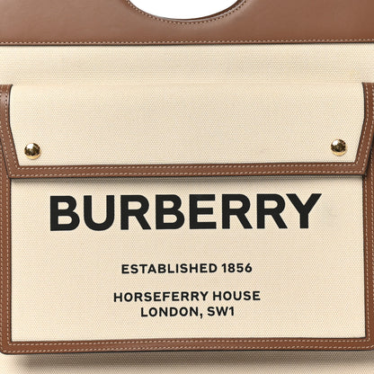 Burberry Canvas Smooth Calfskin Two Tone Medium Pocket Bag Natural Malt Brown 7 of 10