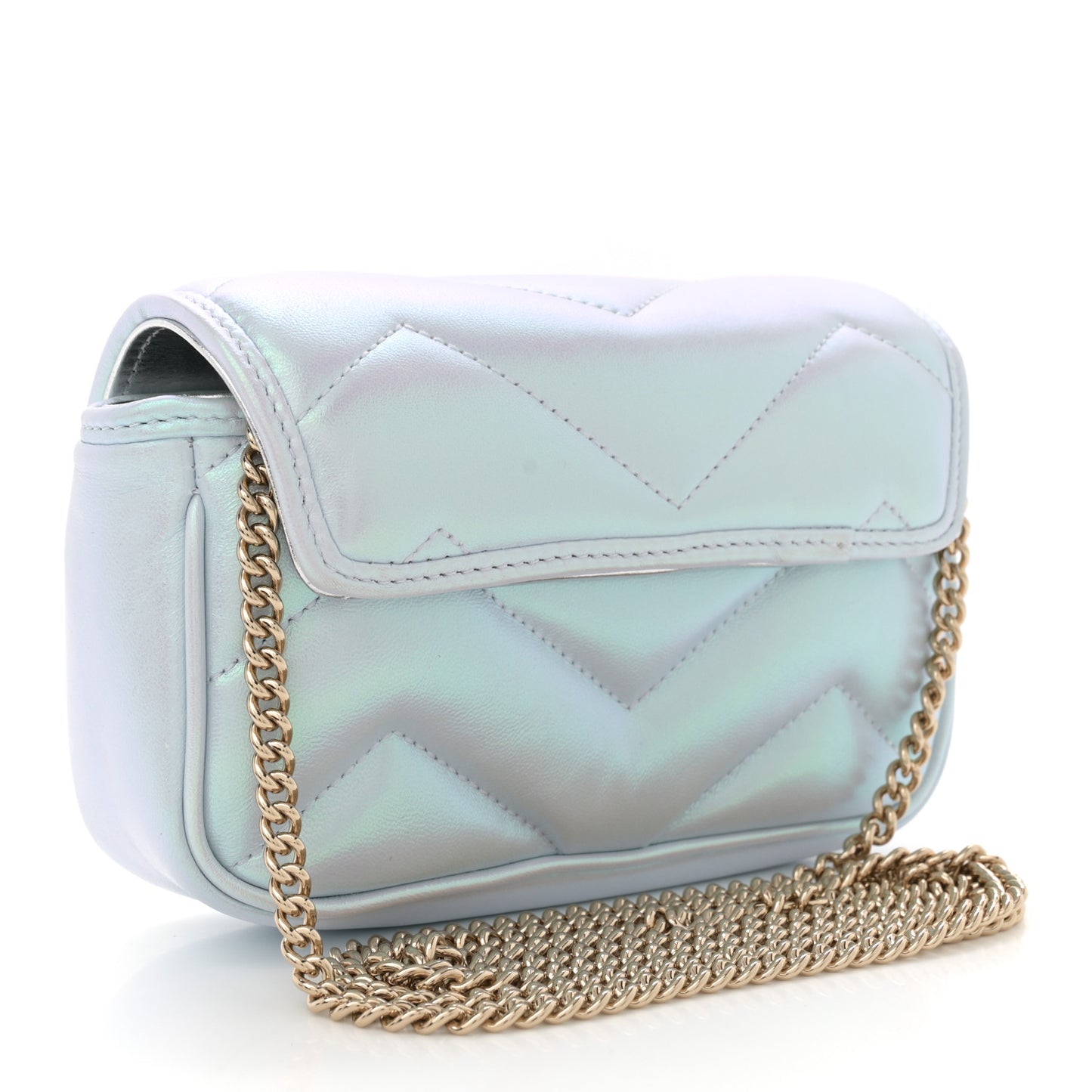 Iridescent Nappa Chevron Matelasse Super Mini GG Marmont Shoulder Bag Iridescent Snow Light Blue