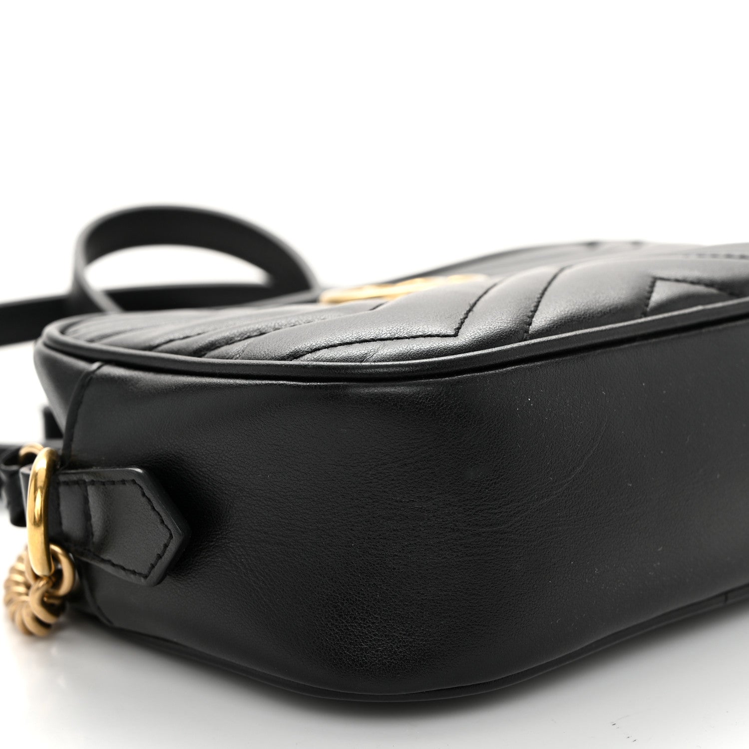 Gucci Calfskin Matelasse Mini GG Marmont Chain Shoulder Bag Black 9 of 11