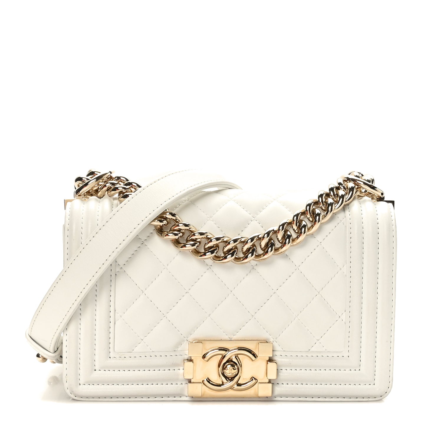 Lambskin Quilted Small Boy Flap White