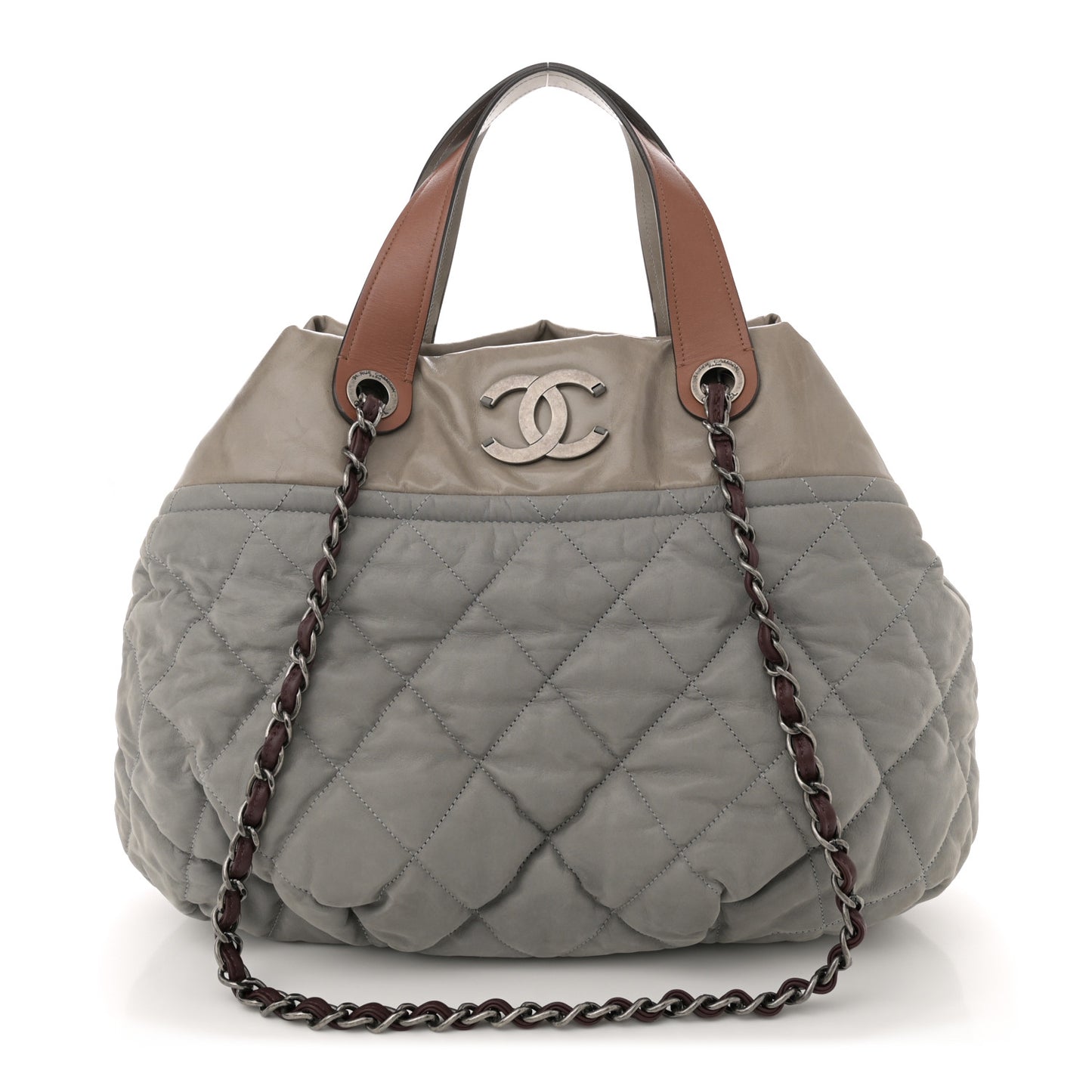 Iridescent Calfskin Quilted Small In The Mix Tote Grey