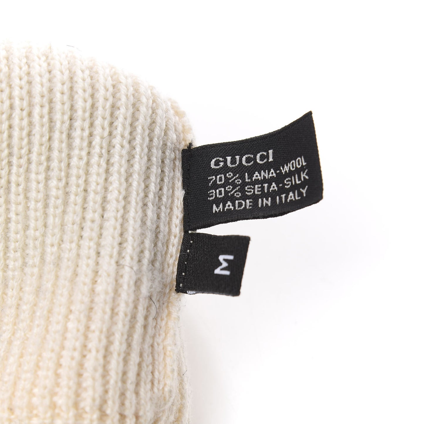 Wool Silk Web Beanie Hat M White