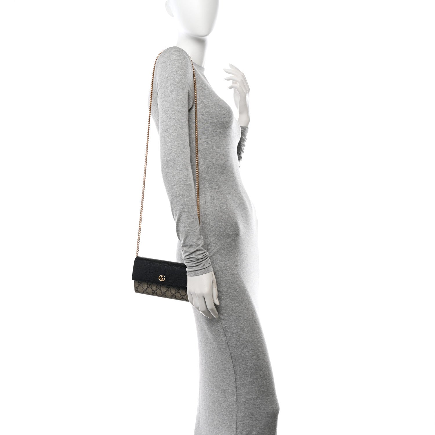 Gucci Dollar Calfskin GG Supreme Monogram Petite GG Marmont Wallet Chain Bag Black Beige Ebony 2 of 13