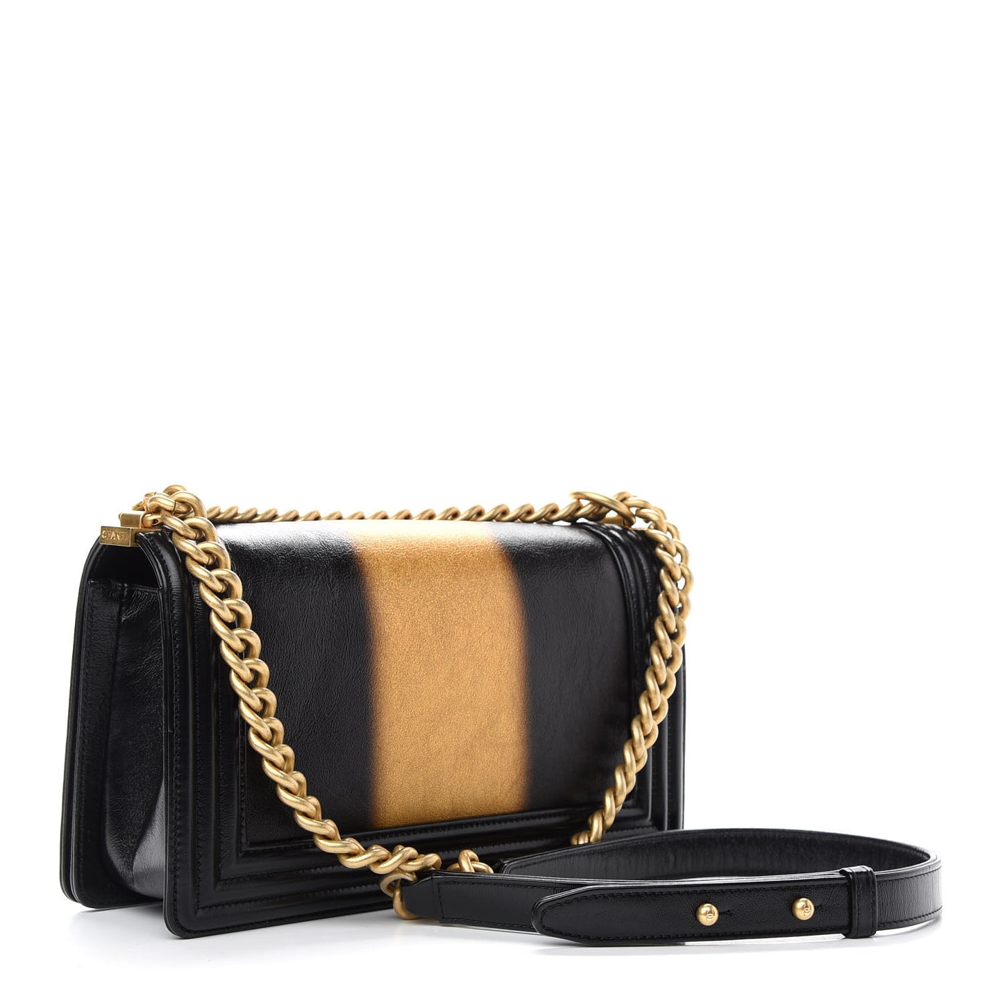 Metallic Glazed Calfskin Medium Boy Flap Black Gold