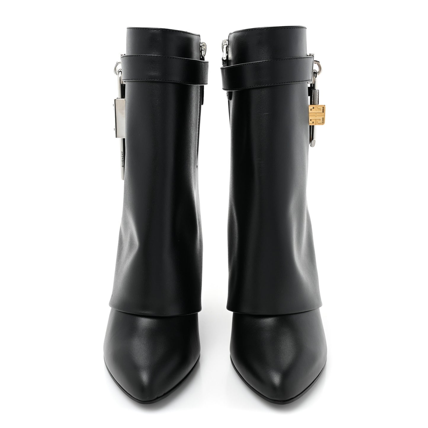Grained Calfskin Shark Lock Ankle Boots 38.5 Black