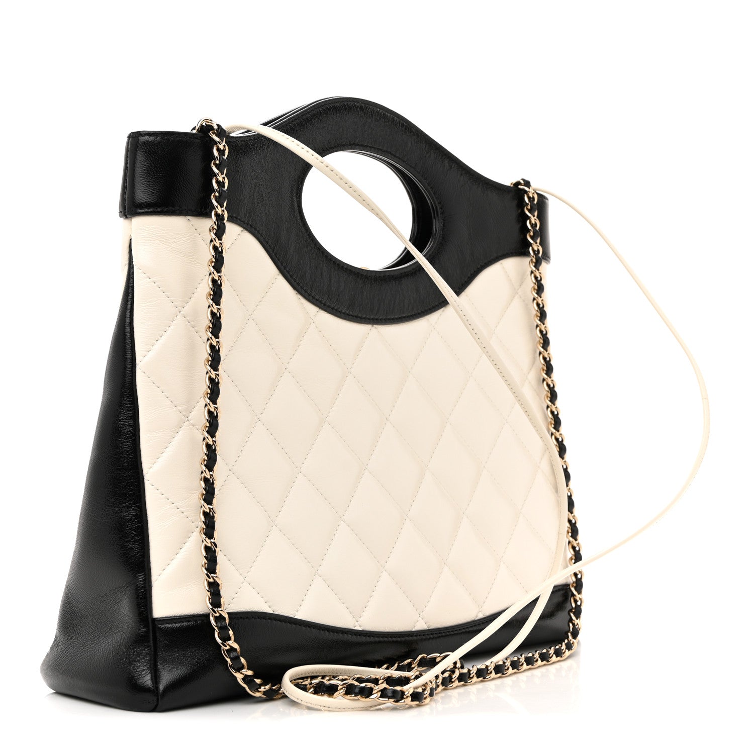 Chanel Patent Calfskin Quilted Mini 31 Shopping Bag White Black 3 of 10