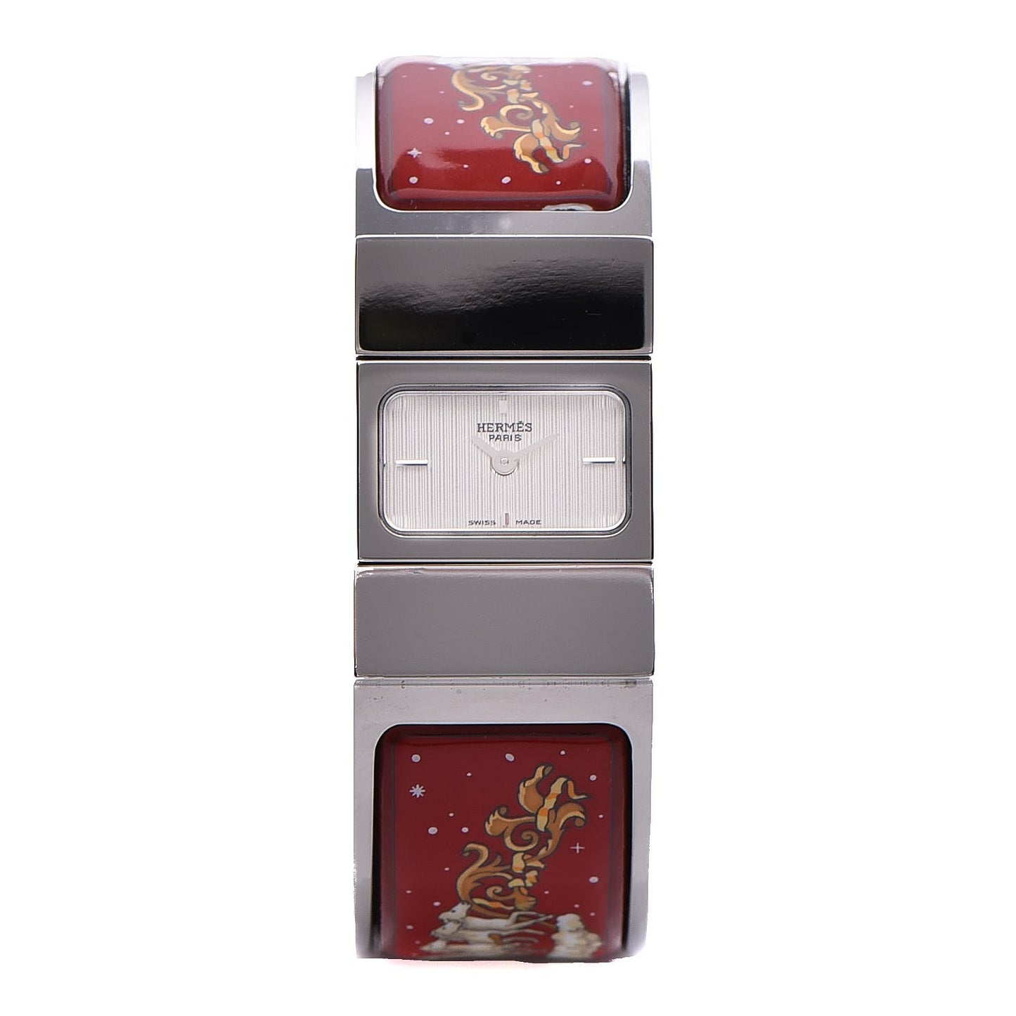 Stainless Steel Enamel 19mm Printed Horse Loquet Quartz Watch Red