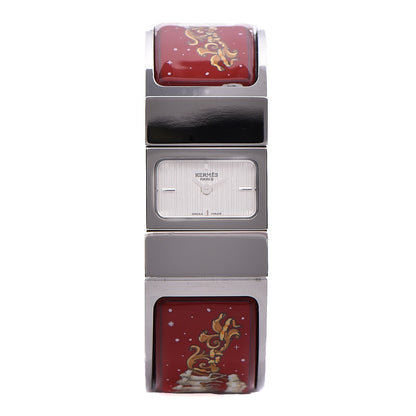 Hermes Stainless Steel Enamel 19mm Printed Horse Loquet Quartz Watch Red 1 of 6