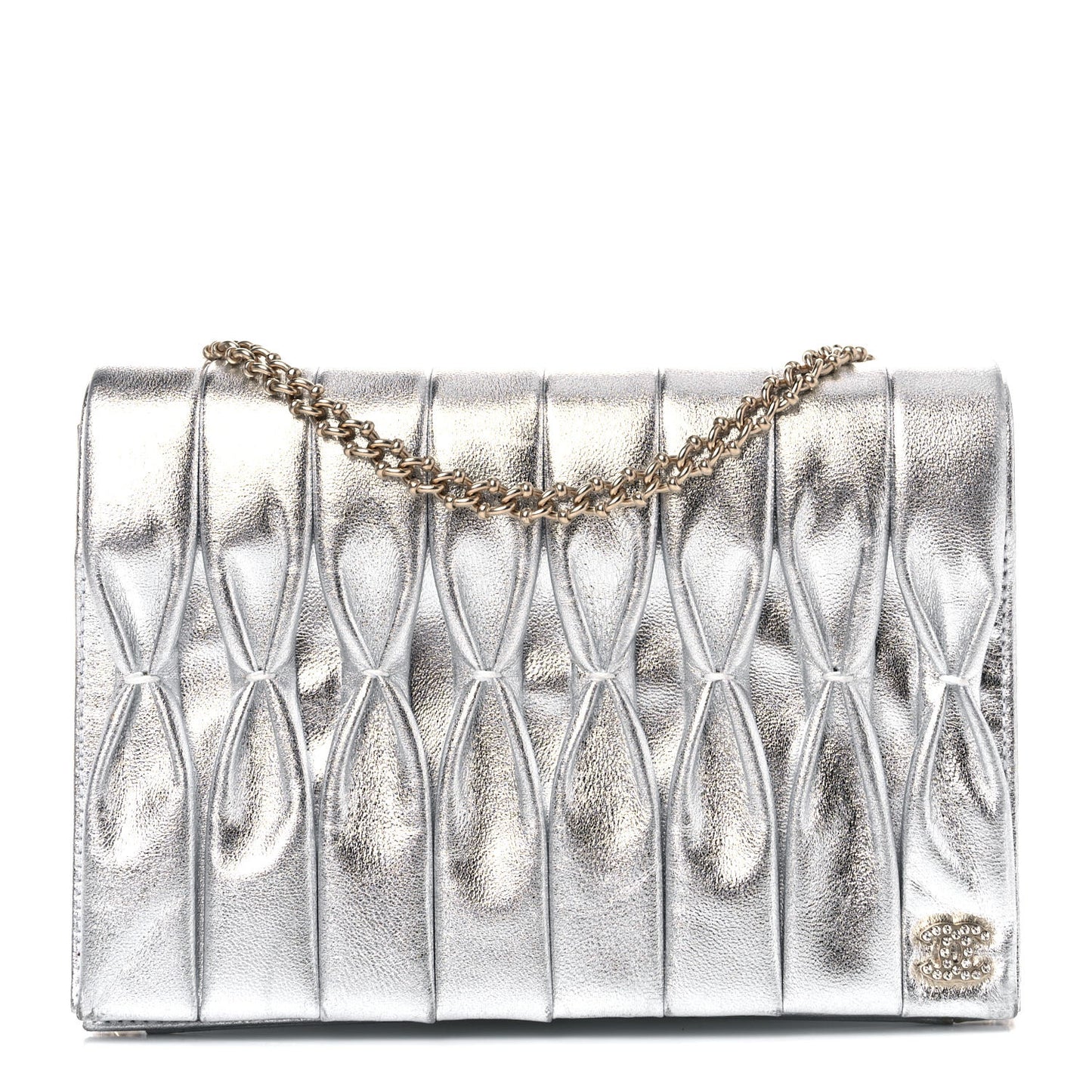 Metallic Lambskin Sac Pochette Argent