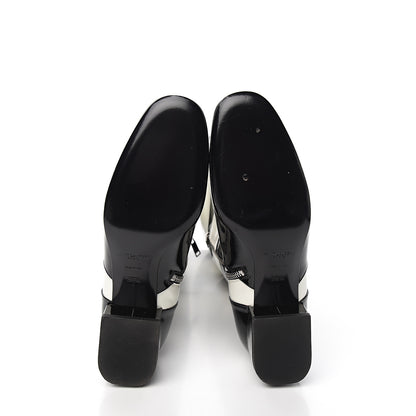 Saint Laurent Patent Striped Knee High Boots 38.5 Black White 5 of 9