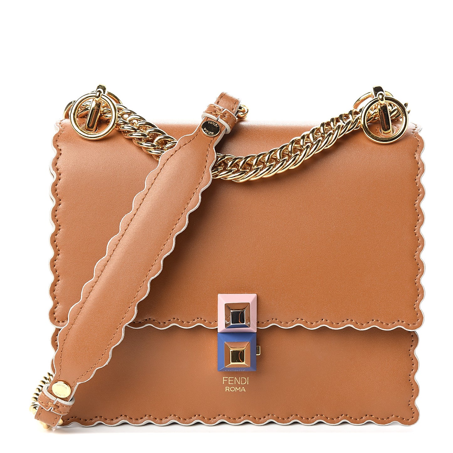 Vitello Liberty Scalloped Studded Small Kan I Shoulder Bag Caramello