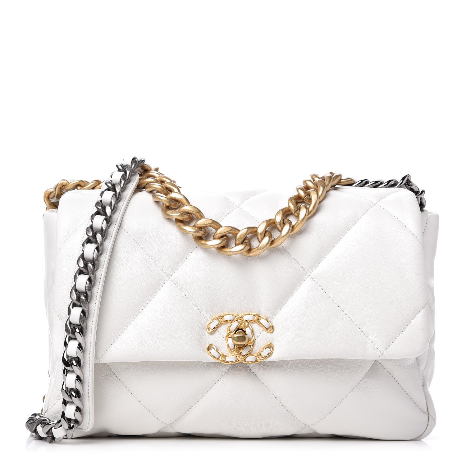 Chanel Goatskin Quilted Large Chanel 19 Flap White 1 of 11