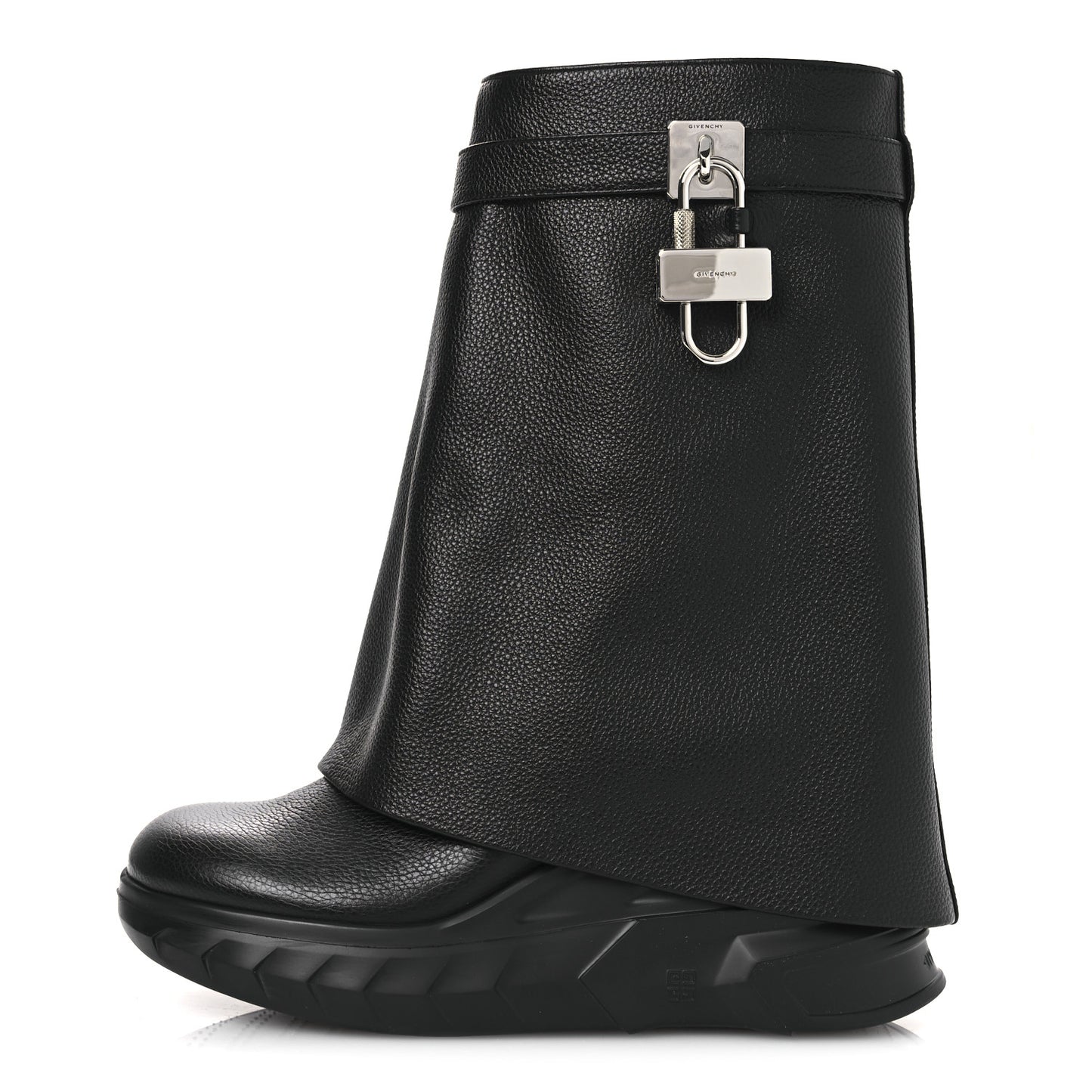 Grained Calfskin Shark Lock Biker Ankle Boots 40 Black