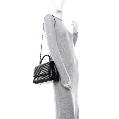 Chanel Calfskin Lizard Chevron Quilted Small Coco Handle Flap Black 2 of 13