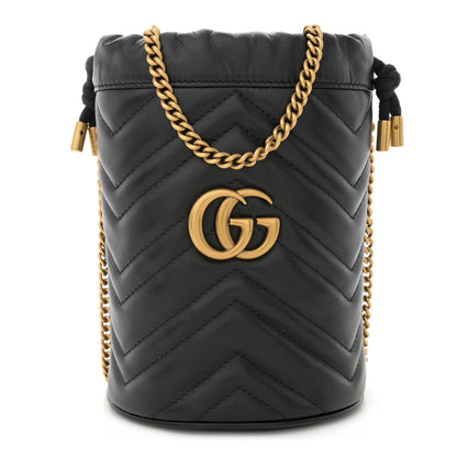 Gucci Calfskin Matelasse Mini GG Marmont 2.0 Bucket Bag Black 1 of 10