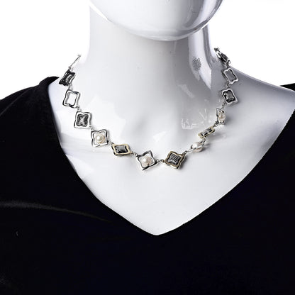 David Yurman Sterling Silver 18K Yellow Gold Pearl Quatrefoil Link Necklace 2 of 5