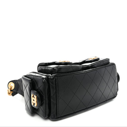Chanel Shiny Lambskin Quilted Trendy Pockets Hobo Black 4 of 10