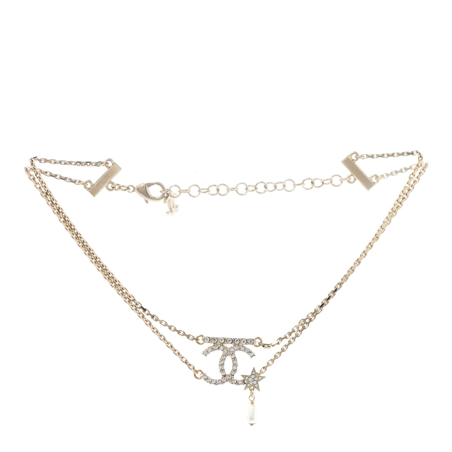 Chanel Pearl Crystal CC Star Choker Necklace Gold 3 of 6
