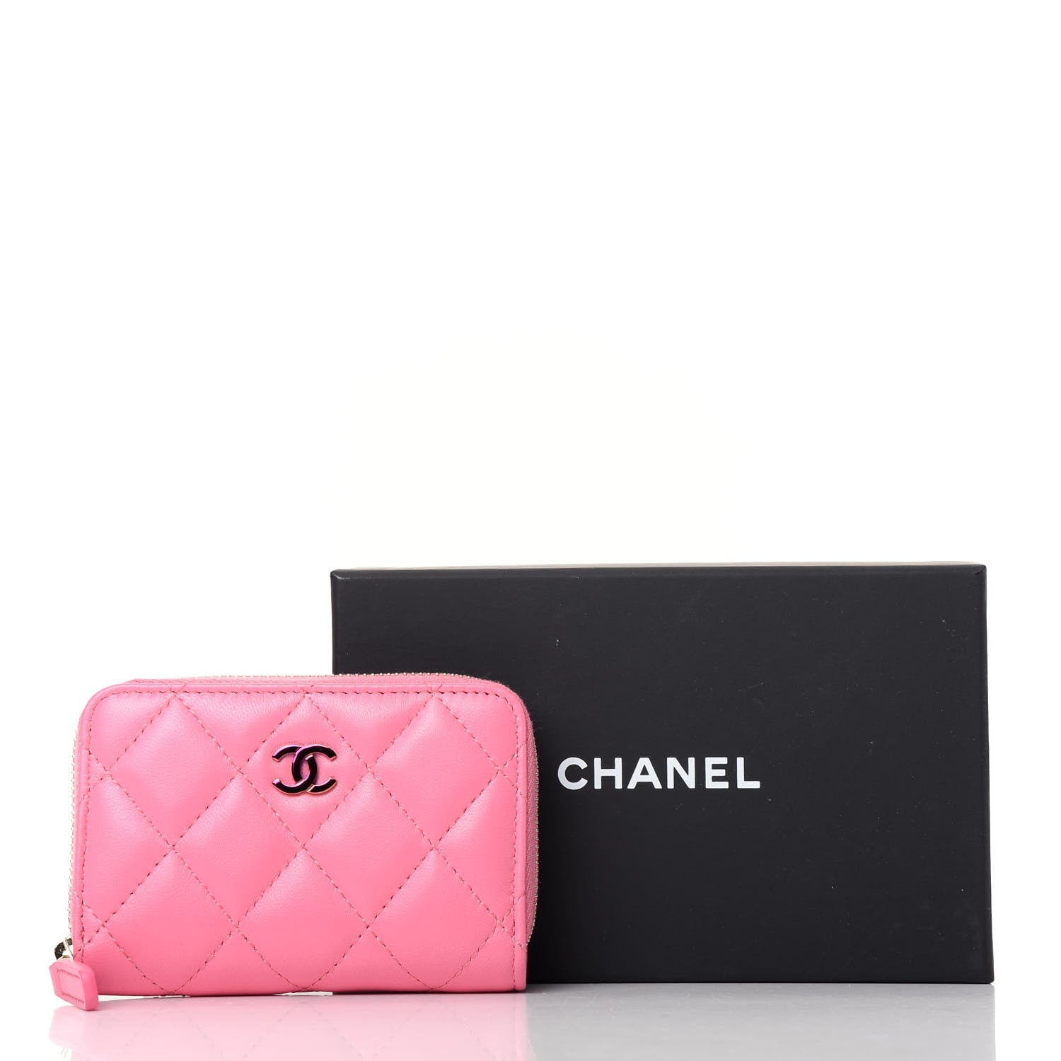 Chanel Lambskin Quilted Zip Around Coin Purse Wallet Pink Yellow 8 of 9