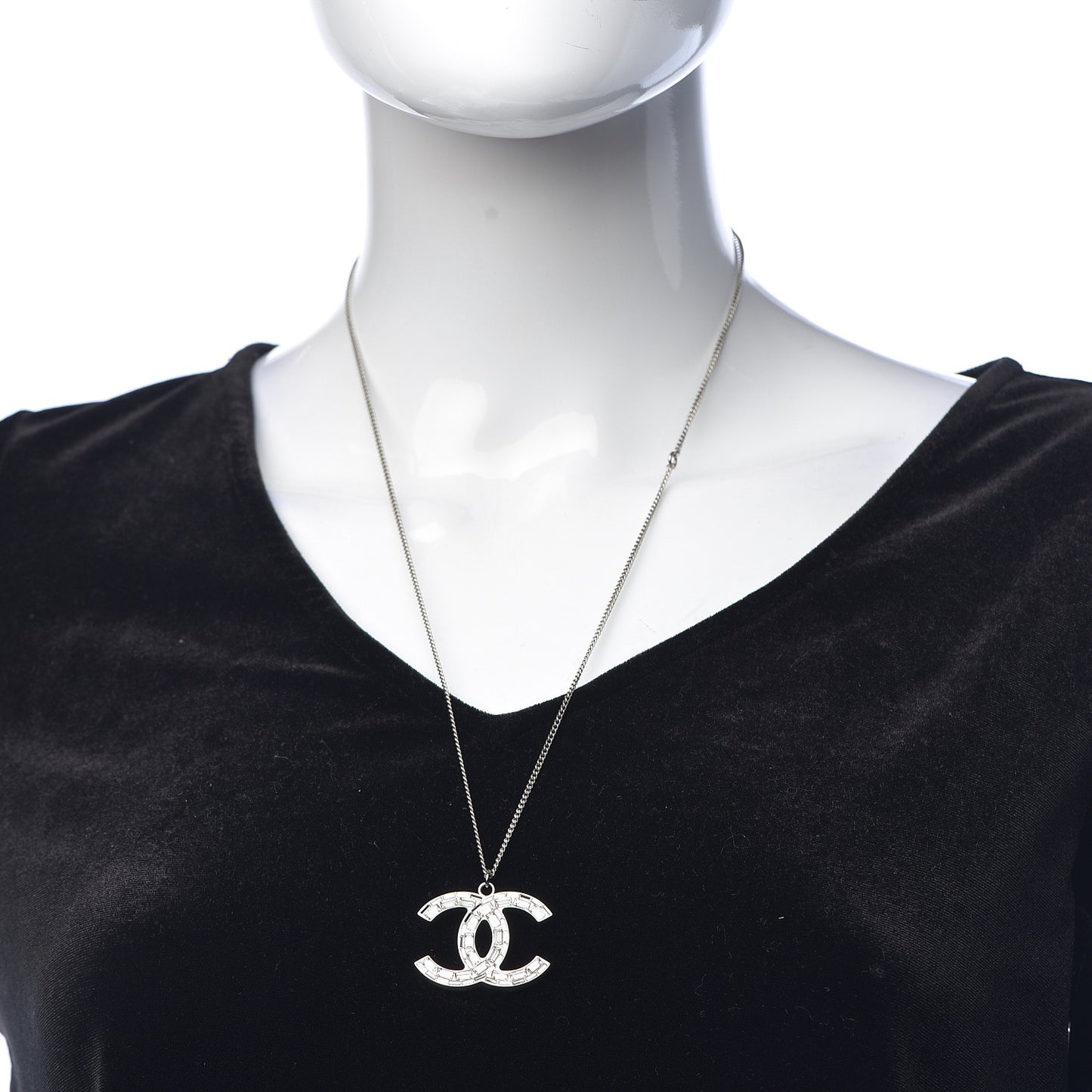 Baguette Crystal Large CC Necklace Silver