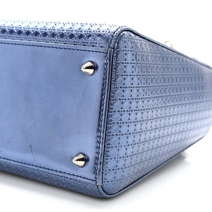 Christian Dior Metallic Patent Micro-Cannage Medium Lady Dior Blue 10 of 12