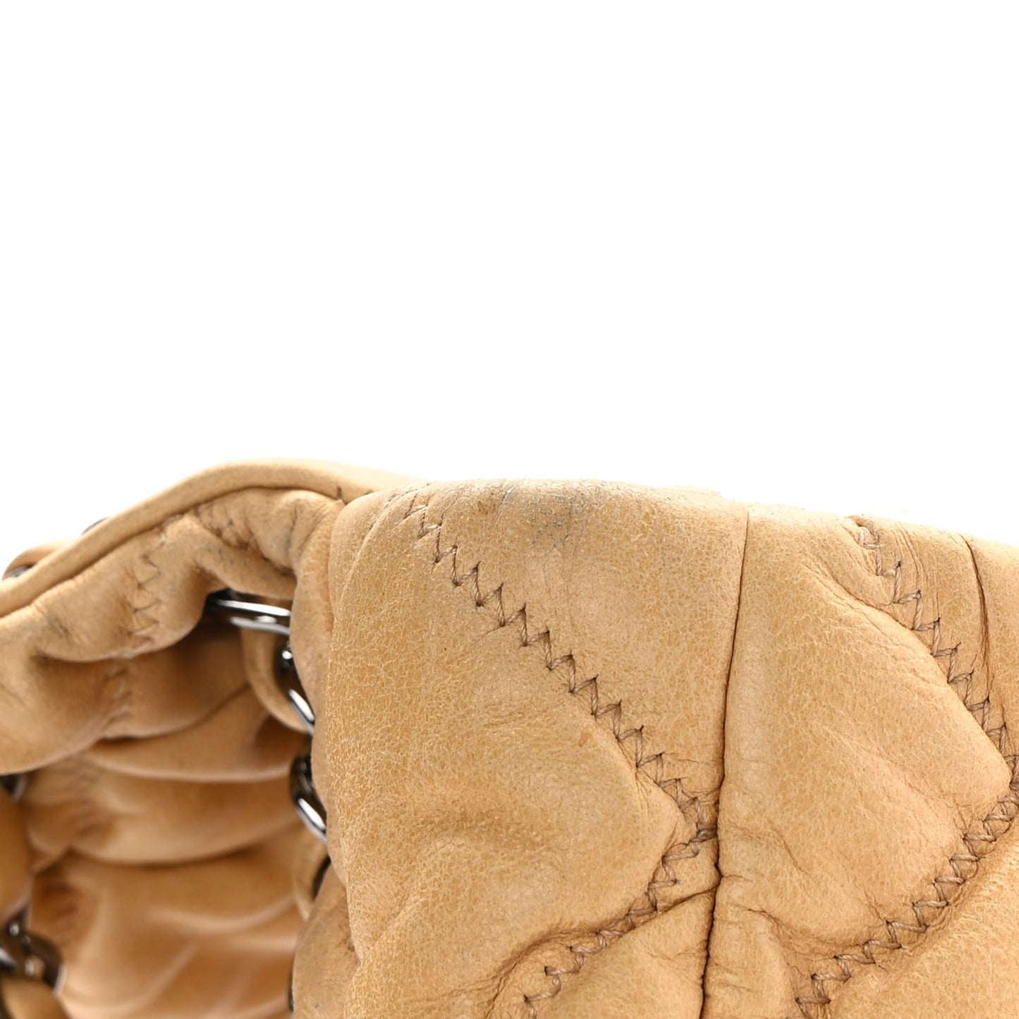 Calfskin Quilted Medium Bubble Quilt Flap Bag Beige