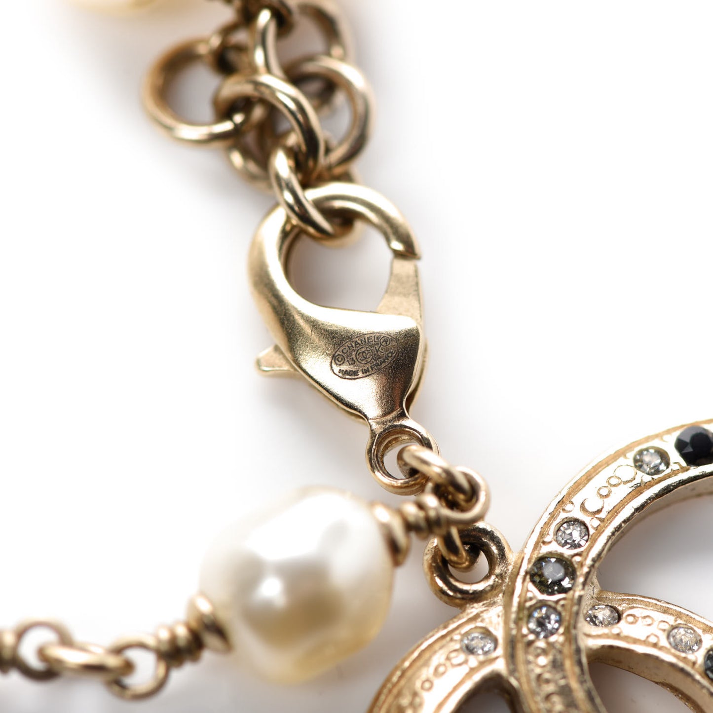 Pearl Crystal Beaded CC Bracelet Black Gold