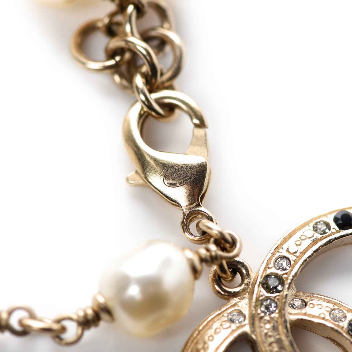 Chanel Pearl Crystal Beaded CC Bracelet Black Gold 4 of 4