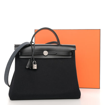 Hermes Military Toile Vache Hunter Horseshoe Herbag Zip Retourne 31 PM Black 12 of 12
