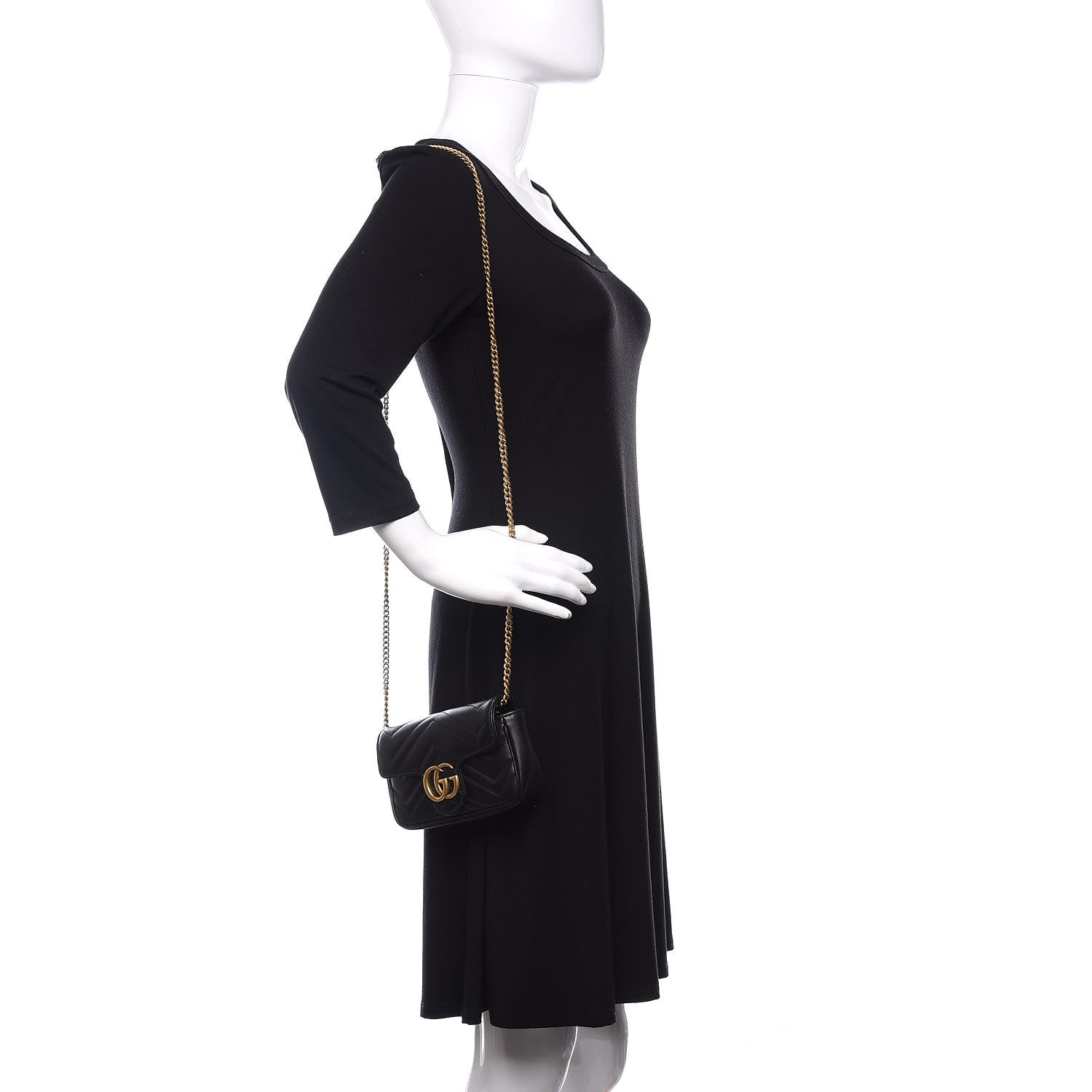 Gucci Calfskin Matelasse Super Mini GG Marmont Shoulder Bag Black 2 of 10