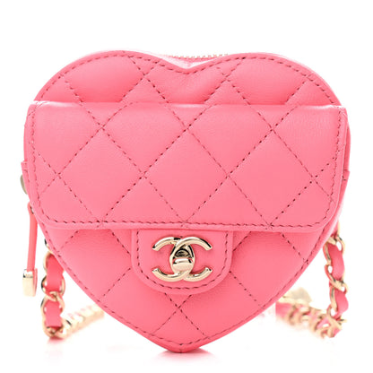 Chanel Lambskin Quilted CC In Love Heart Waist Belt Bag With Chain Pink 1 of 11
