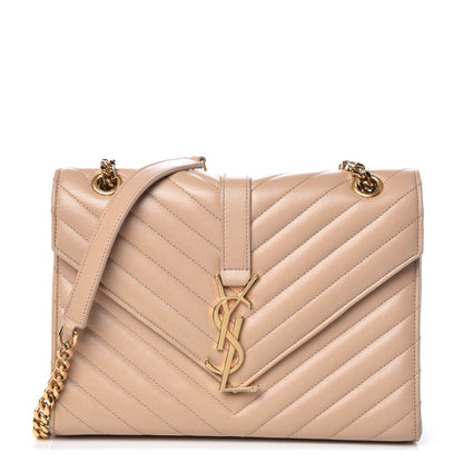 Saint Laurent Lambskin Matelasse Medium Monogram Satchel Dark Beige 1 of 12