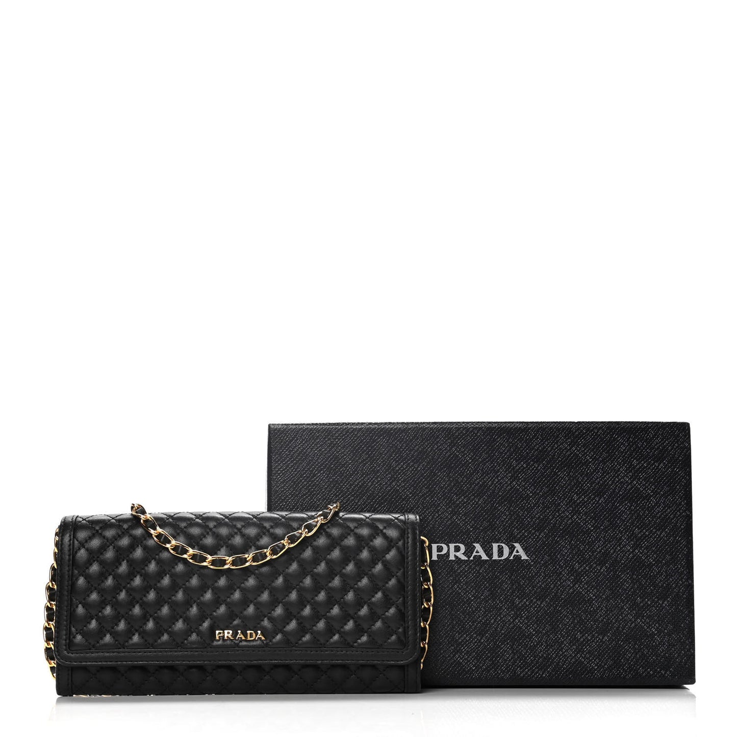 Soft Calfskin Quilted Chain Wallet Black