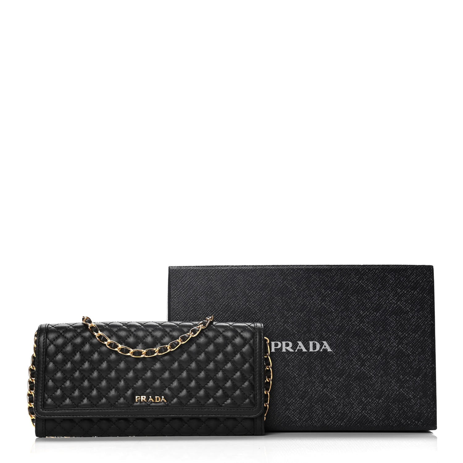 Prada Soft Calfskin Quilted Chain Wallet Black 17 of 17